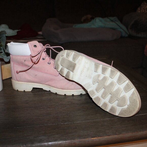 timberland pink leather hiking boots size 7M preowned - Picture 3 of 5